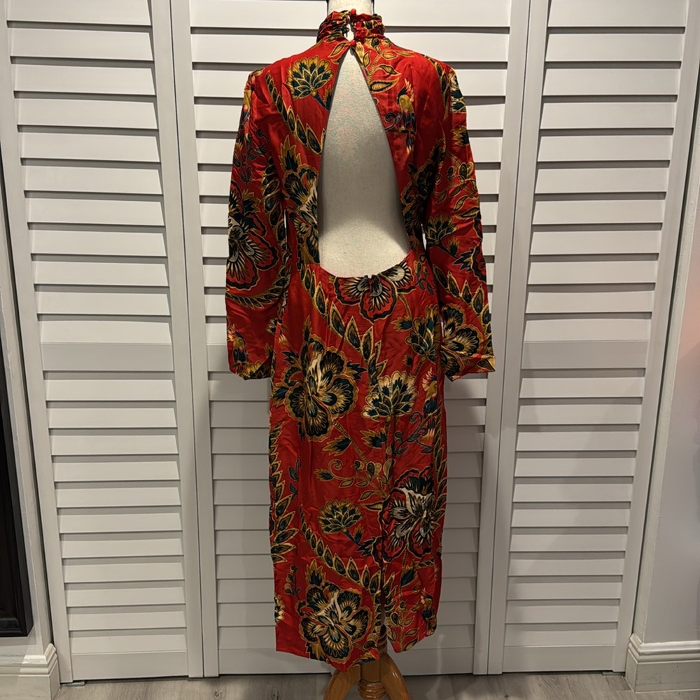 FARM Rio Red Maxi Floral Cutout LENZING™ ECOVERO™ Viscose Half lined Midi Dress - Picture 9 of 13